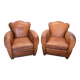 French Art Deco Style Leather Club Armchairs, 1950/60s