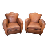 Fauteuils club en cuir de style Art Déco français, années 1950/60.