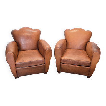 French Art Deco Style Leather Club Armchairs, 1950/60s