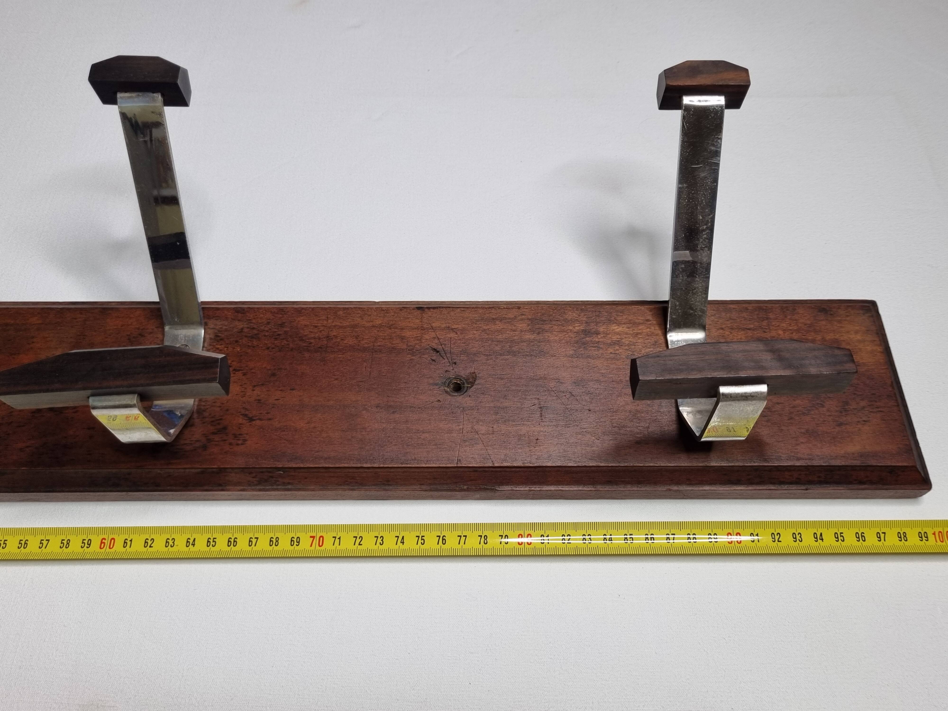 Wall-mounted coat rack in wood and metal, 4 hooks, industrial style, 100 cm