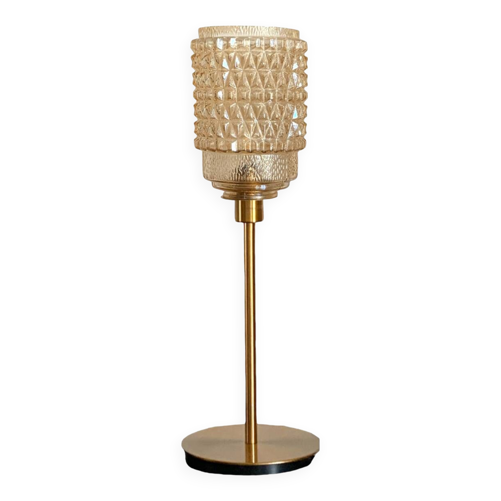 Table lamp made from an old golden glass pendant light