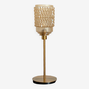 Table lamp made from an old golden glass pendant light