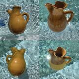 Large vintage artisanal glazed earthenware pitcher with pinched spout
