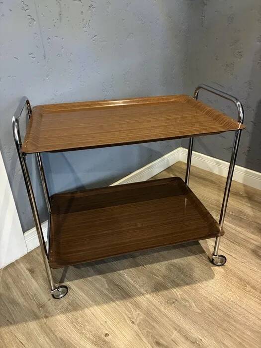 ADT Mobile Bar Cart / Serving Trolley — Chrome & Wood-Effect, 1970s Germany