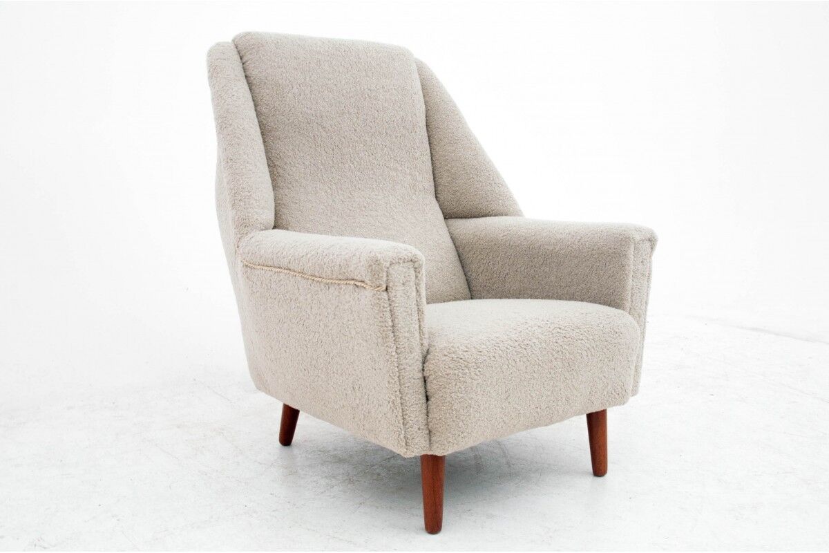 Beige Bouclé Armchair, Danish Design, 1960s