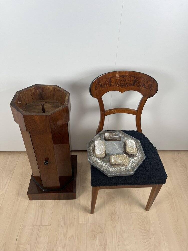 Biedermeier Drum Cabinet in Walnut Veneer & Marble, France, 1830s
