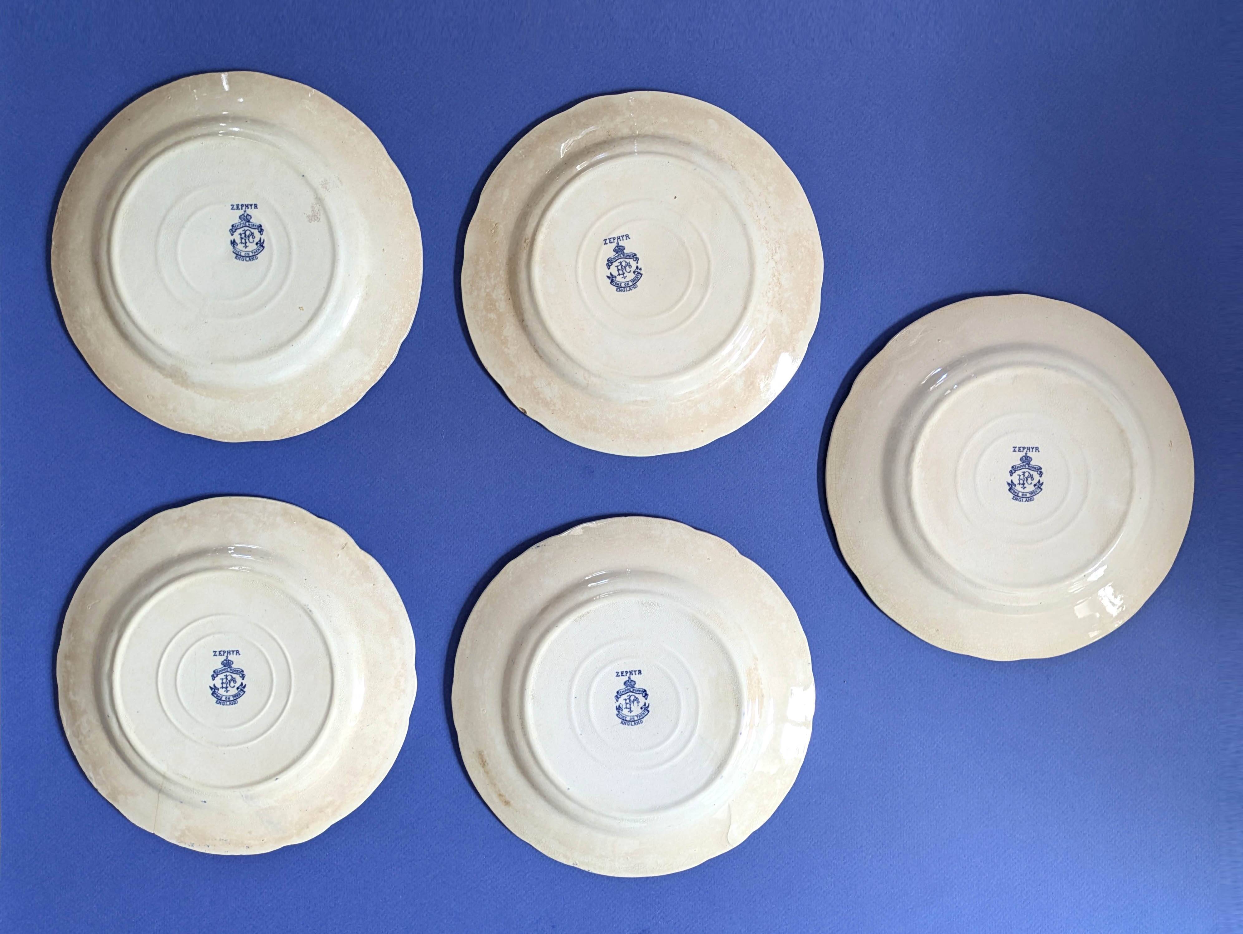 Set of 5 Empire Works Stoke on Trent "Zephyr" series dessert plates
