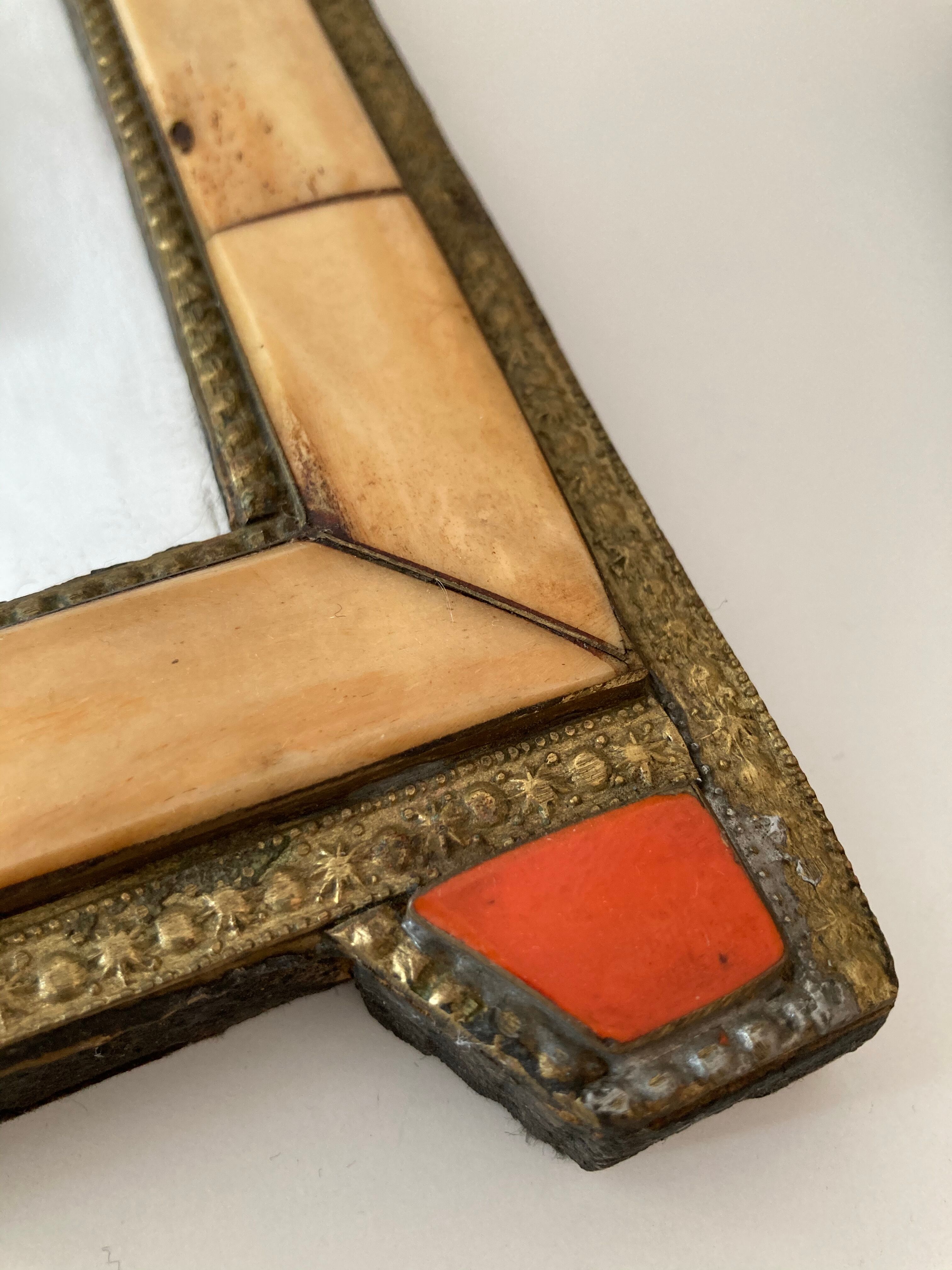 Vintage mirror bohemian metal and horn - 28x19cm