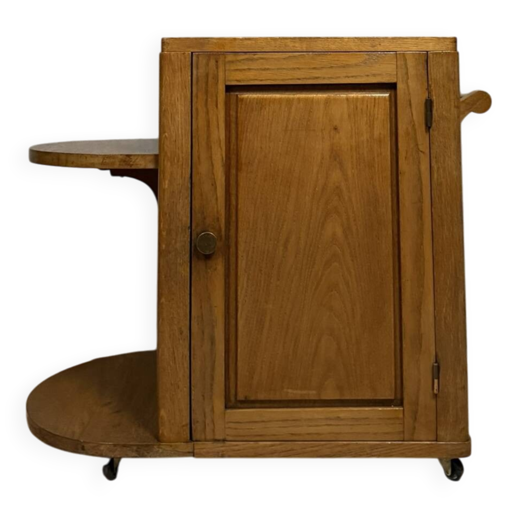 Art Deco period bar cabinet / trolley on wheels in oak circa 1940
