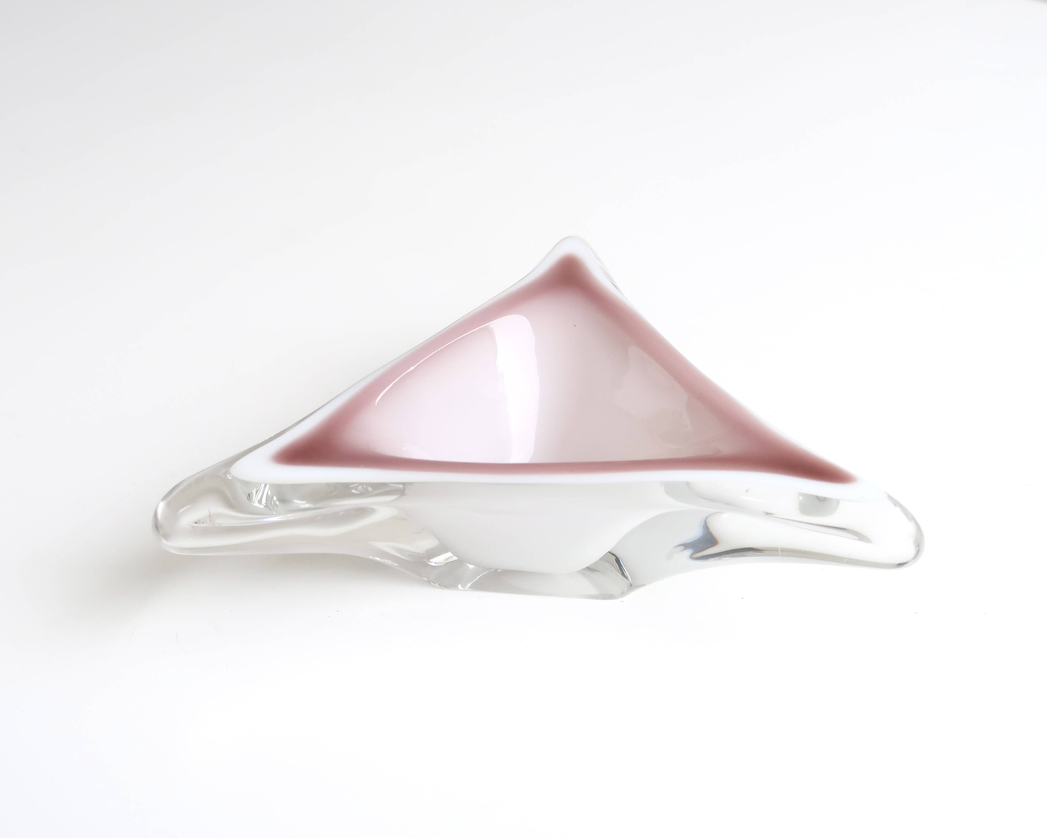 Murano empty pocket ashtray in white and pink glass, 1970s