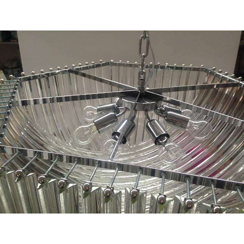 Contemporary Hexagonal Pink Bundled Triedro Murano Glass Chandelier in Venini Style
