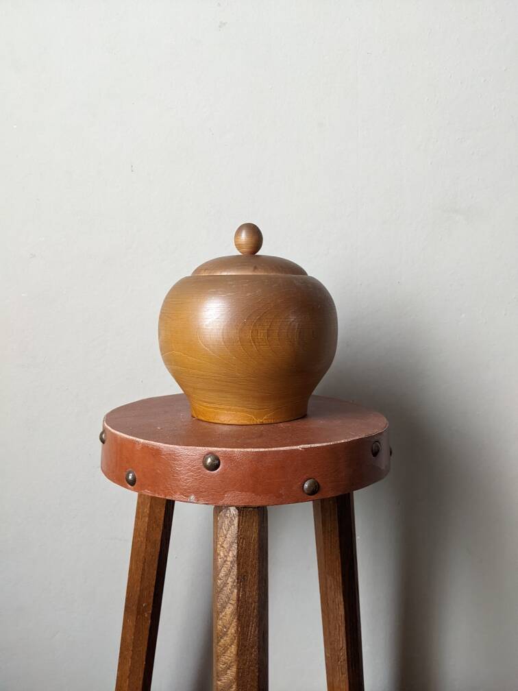 Turned wooden candy box with hand-painted floral decoration, country decor