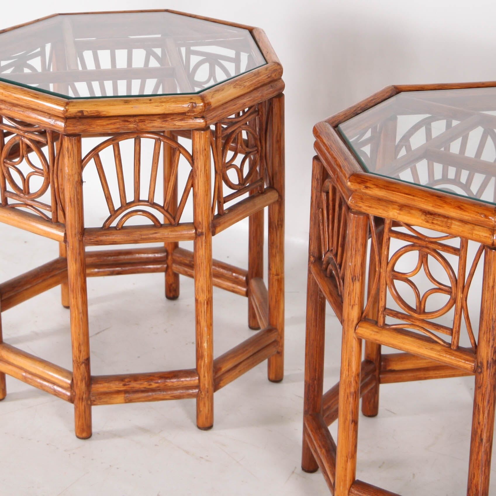 Ensemble de 3 tables basses en rotin