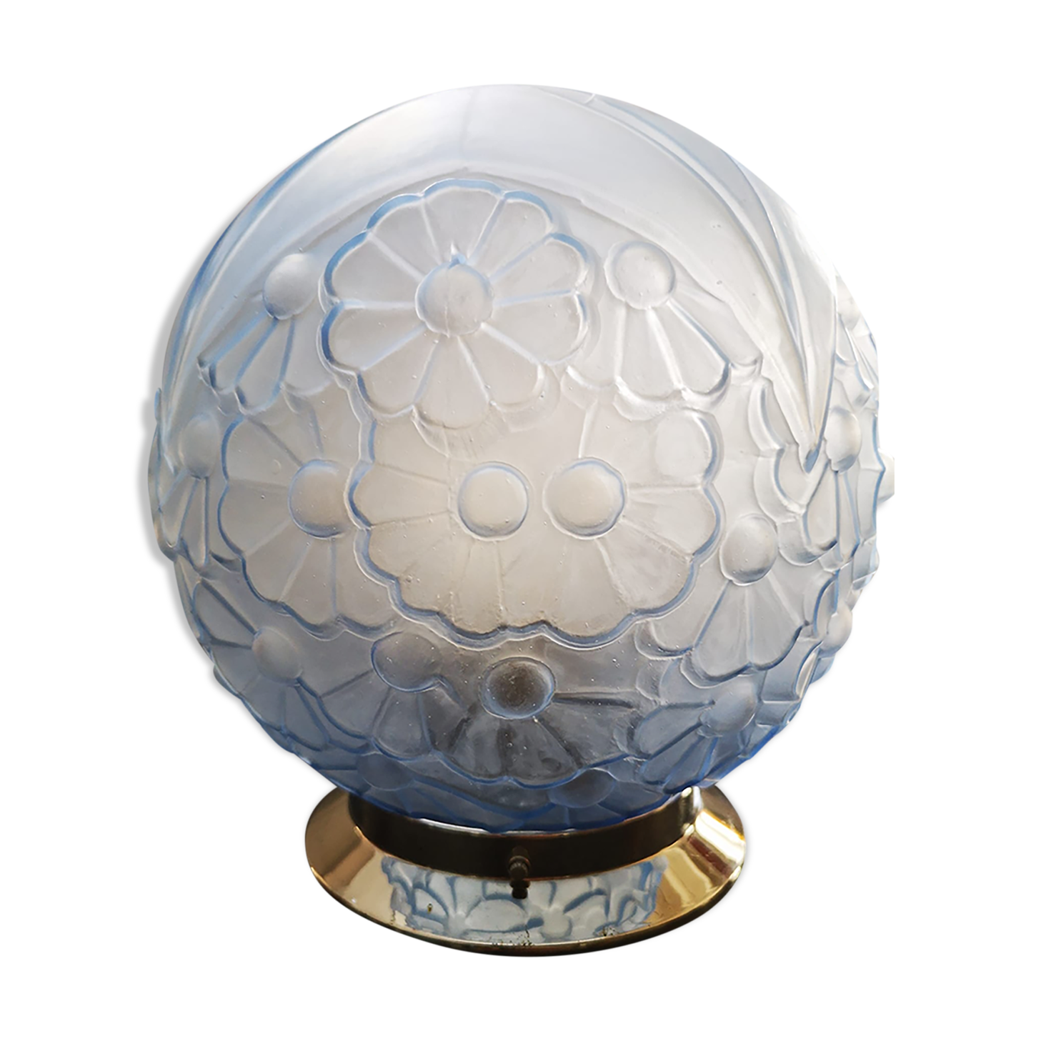 Ceiling lamp wall lamp old globe glass paste blue rare model floral decoration Ø 20 cm Art Deco 1930