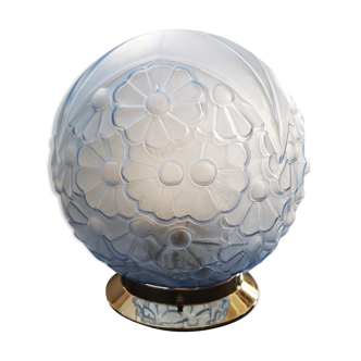 Ceiling lamp wall lamp old globe glass paste blue rare model floral decoration Ø 20 cm Art Deco 1930