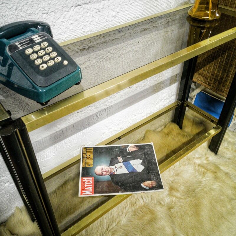 Vintage wooden console and smoked glass