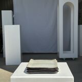 Trio of small rectangular serving dishes white and black Indonesian ceramic 21x16