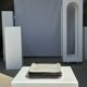 Trio of small rectangular serving dishes white and black Indonesian ceramic 21x16