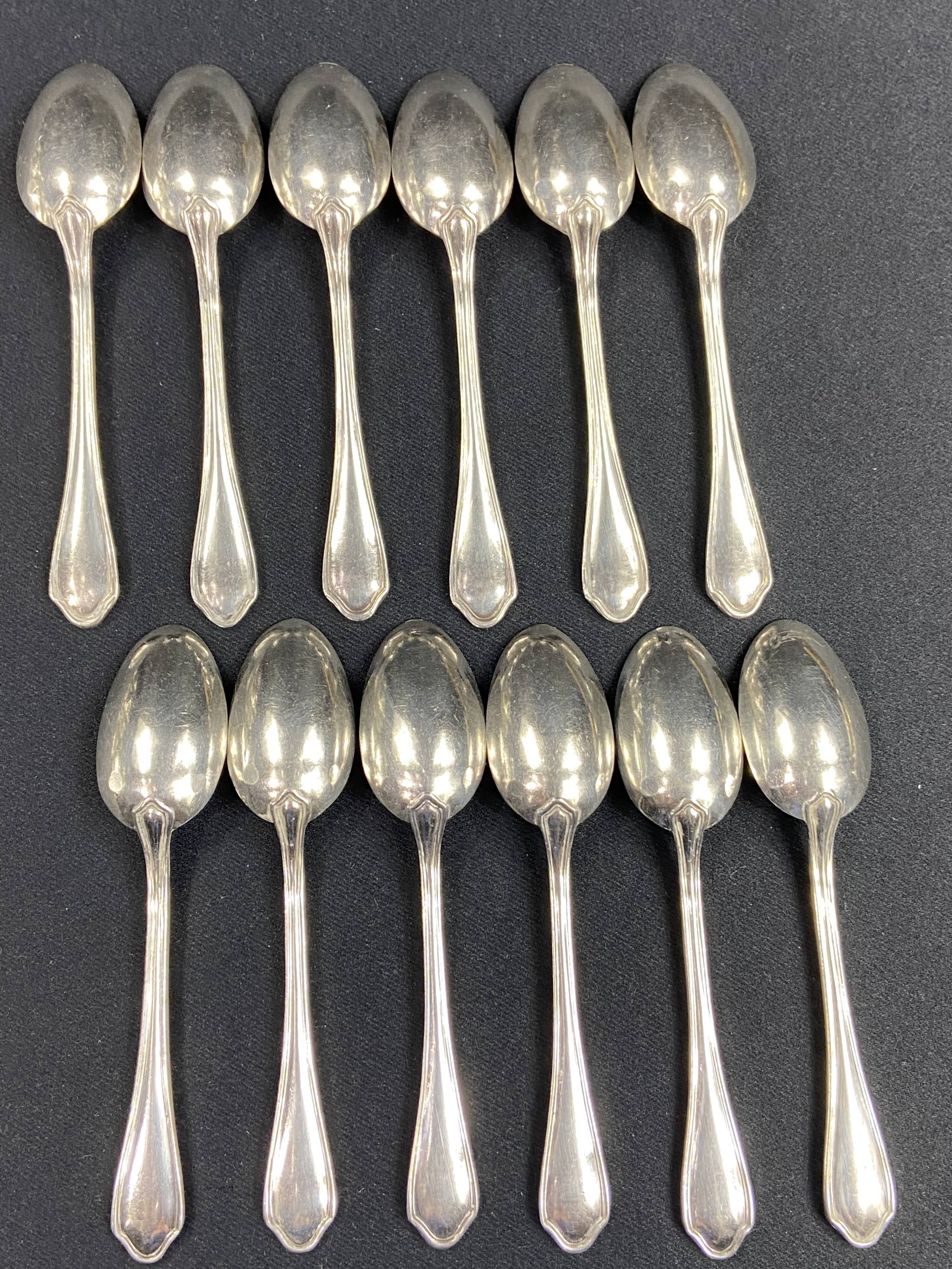 Complete set of 12 Louis XV style mocha spoons in silver-plated metal, Hermès