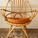 Fauteuils "œuf" en rotin 1960 et son coussin