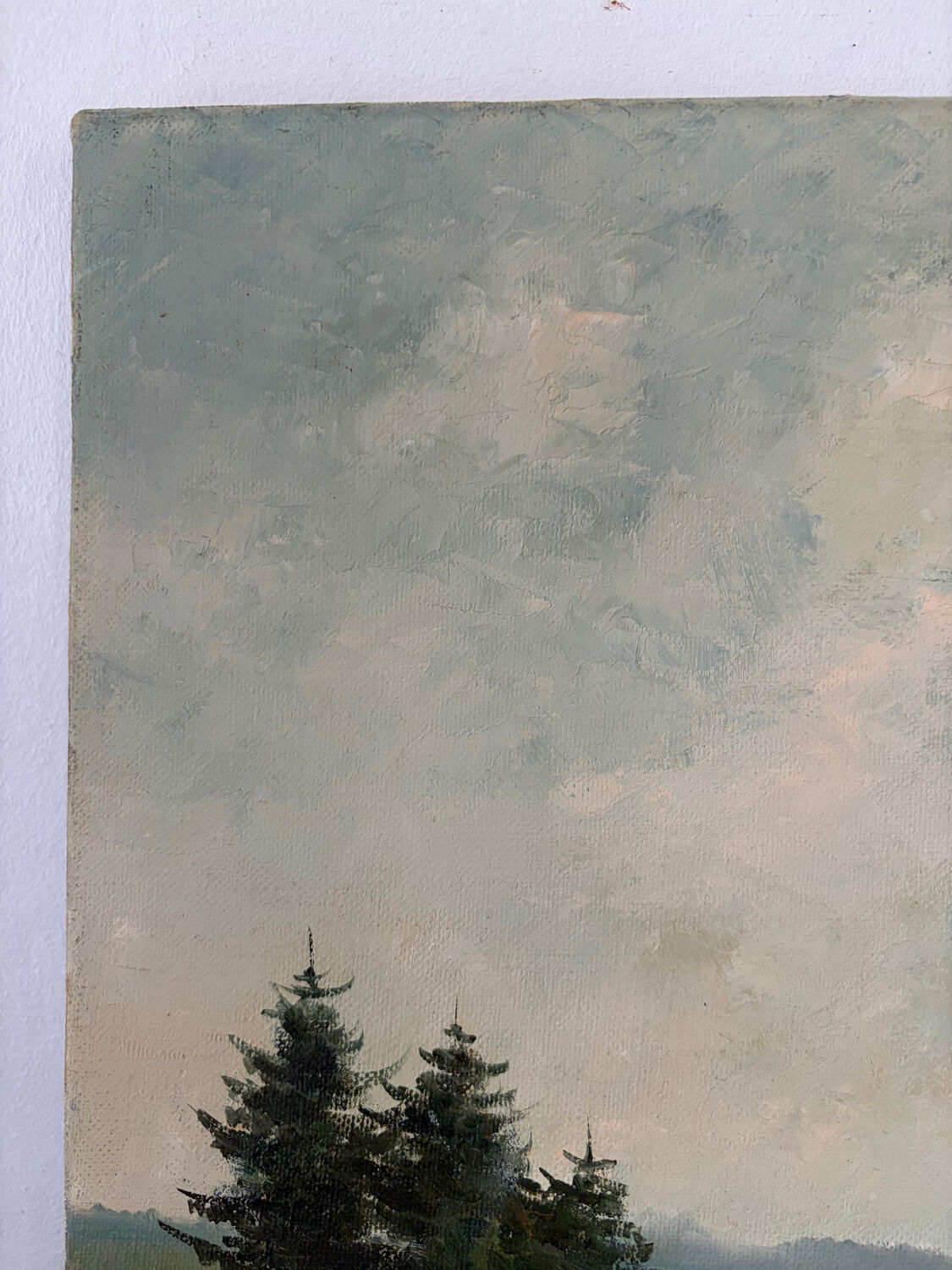 Paysage avec église, huile sur toile signé Guy Dirickx