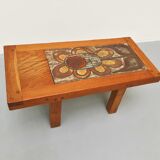 70s wooden coffee table with ceramic tray