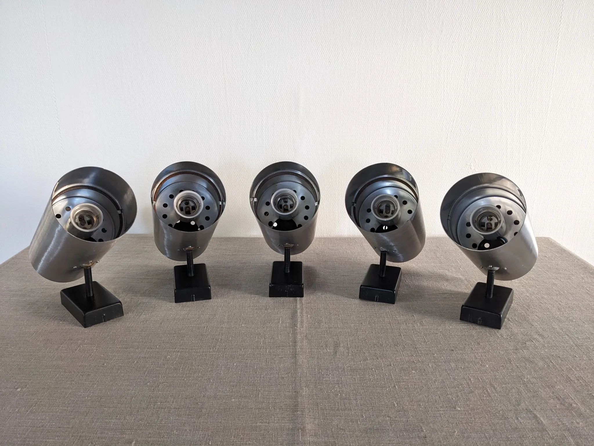 Series of 5 spot wall lights by R.J Caillette for Parscot, France circa 1960.