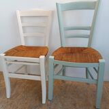 Suite of 4 chairs in wood and straw