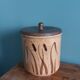 Pot couvert poubelle de table en céramique et bois