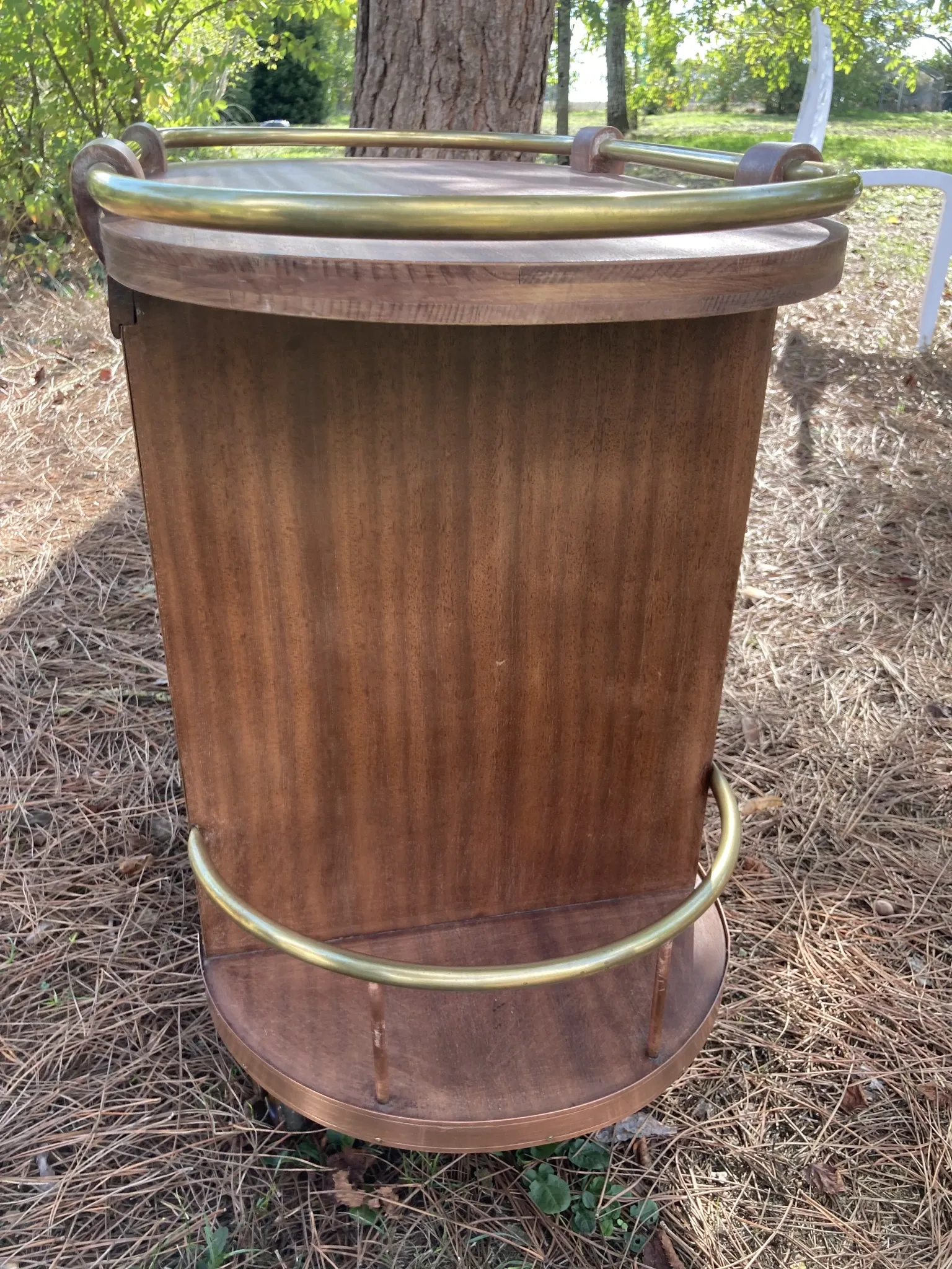 Vintage wooden and brass rolling dessert trolley – 1950s/60s