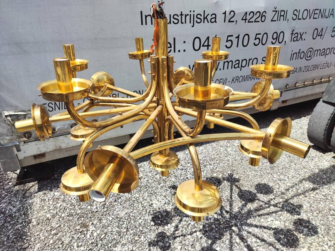 Extra Large Brass Chandelier: Mid-Century Italian 19-Bulb Pendant Light