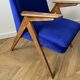 Fauteuil en velours bleu de style mid-century modern restauré, chaise longue vintage