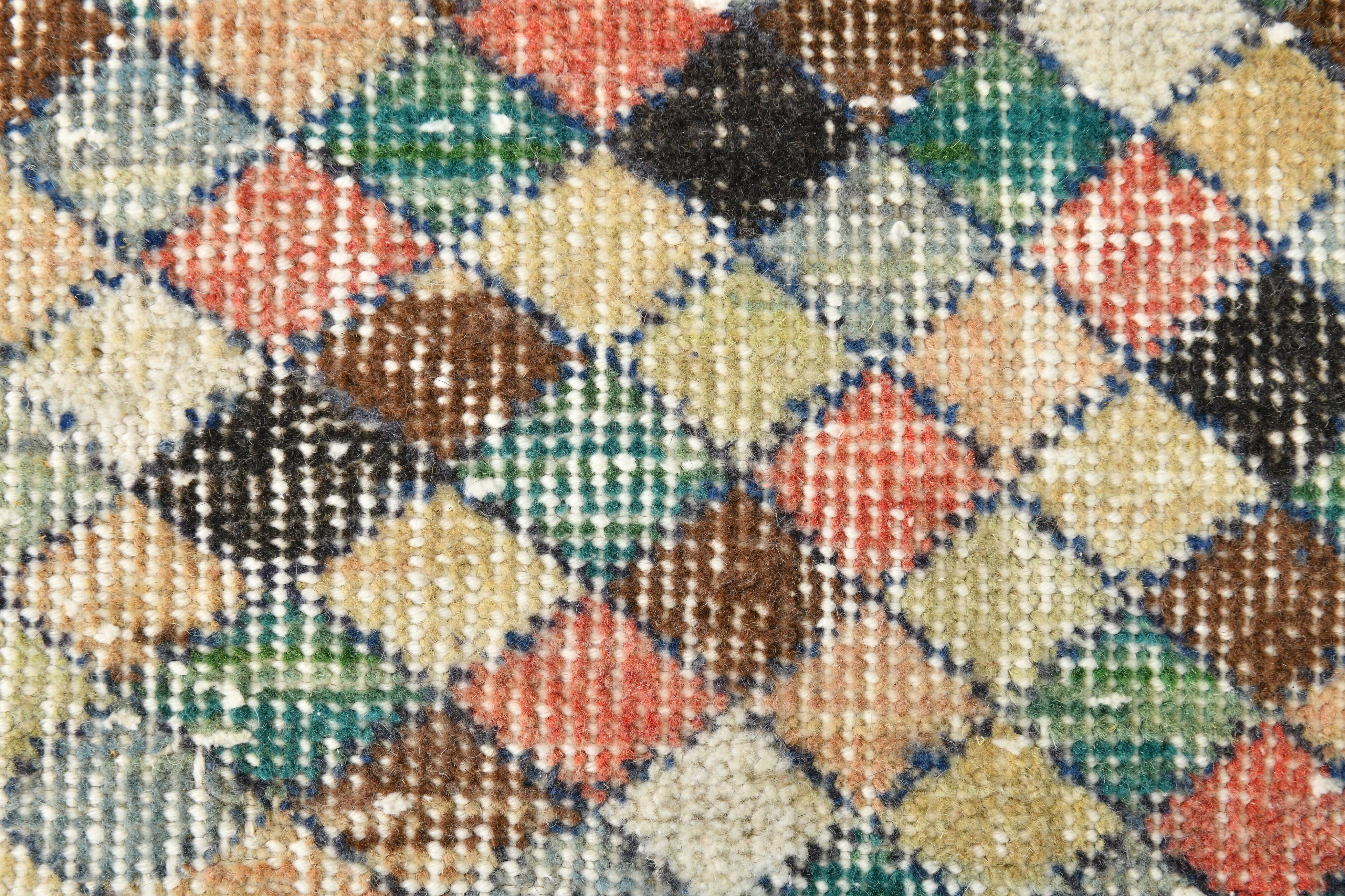 2x9 Vintage Multicolor Geometric Turkish Runner Rug, 75x266Cm