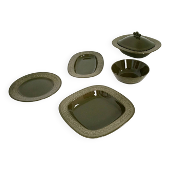 Vintage Five-Piece Black Earthenware Serving Set by Antonia Campi, Italy