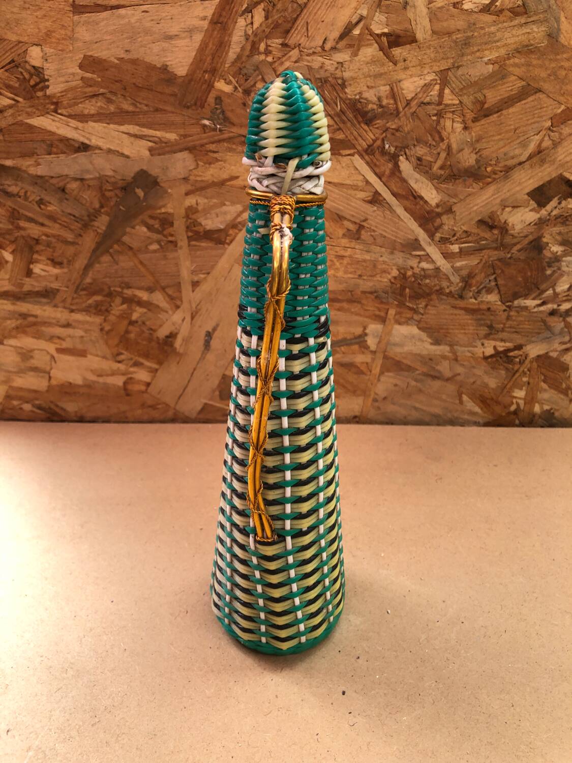 Old Lady Jeanne Glass Bottle + Vintage Braided Scoubidou