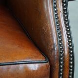 Large Vintage Sheepskin Leather Wingback Chair