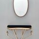 Vintage Wall Mounted Brass Console Table With Demilune Black Glass Top, Italy