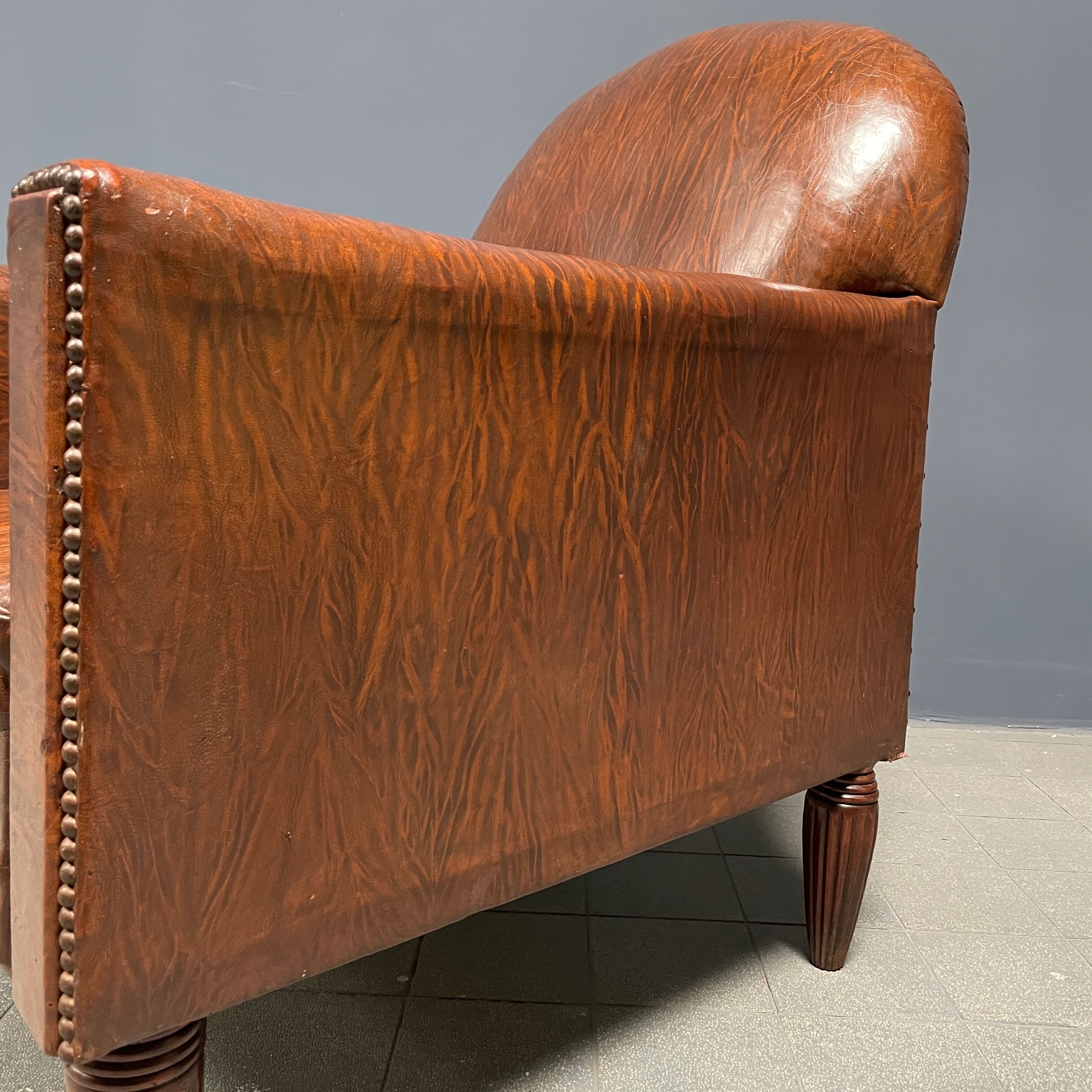 Leather art deco club chair from france, early 1900