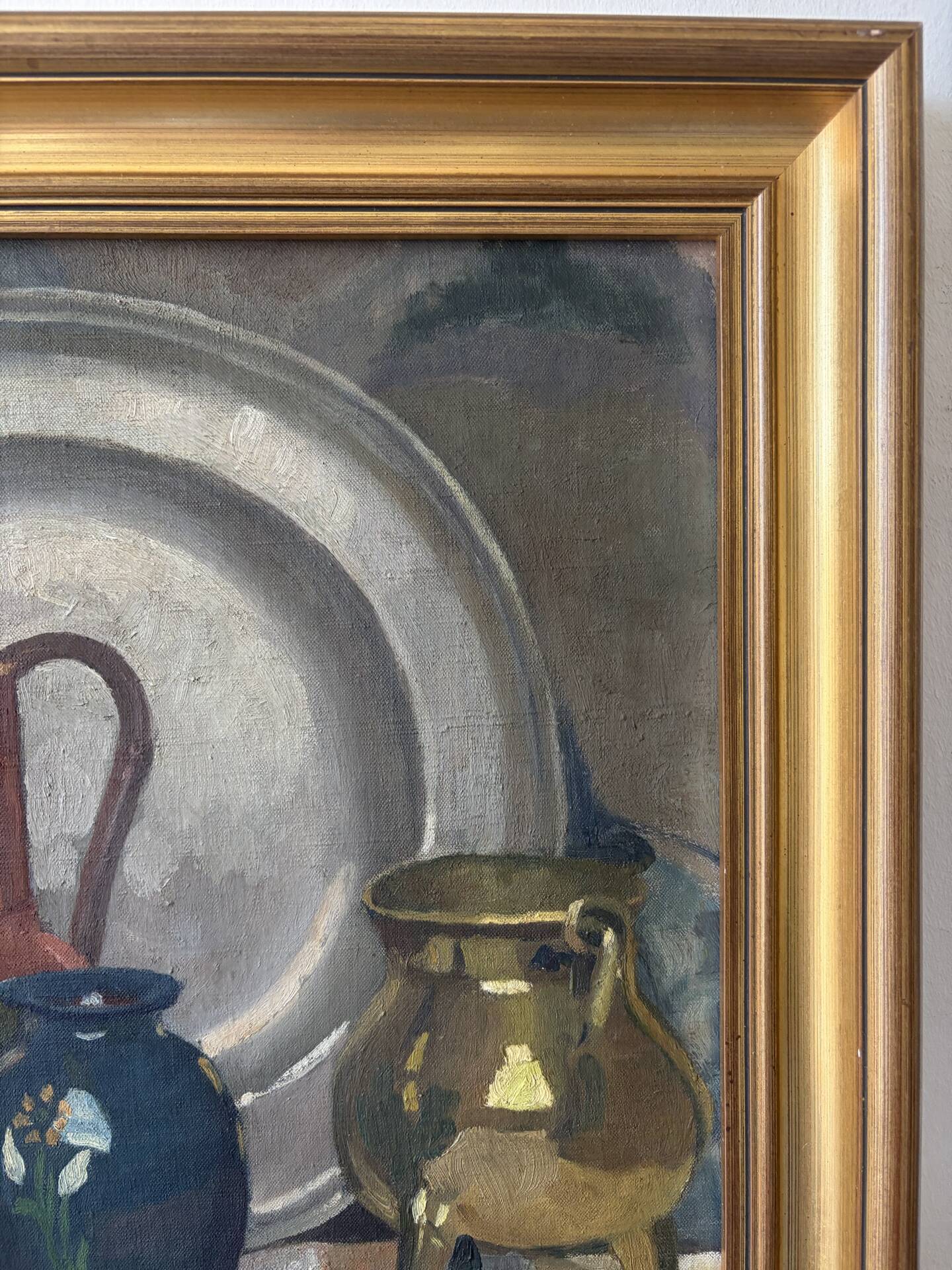 Still life on checked tablecloth, oil on canvas signed N Bonté.