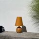 Lampe boule en bois tourné jaune 1980