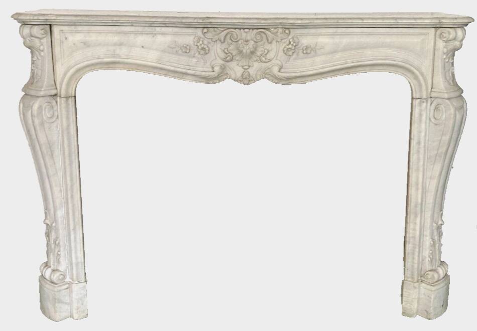 Louis XV style fireplace in white Carrara marble 19th century