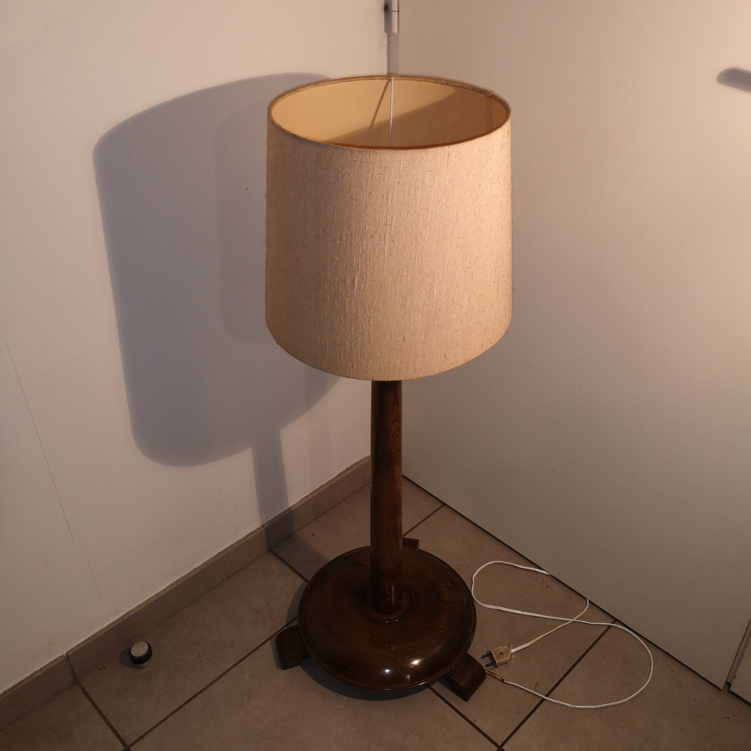 Charles Dudouyt Lamp Solid Oak Brutalist 1940 - H110cm - Superb Condition