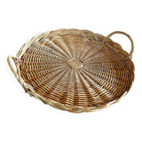 Antique flat round rattan basket