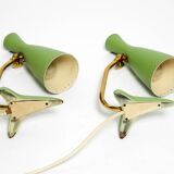 Pair of beautiful green Mid Century Modern Diabolo crow's foot table lamps