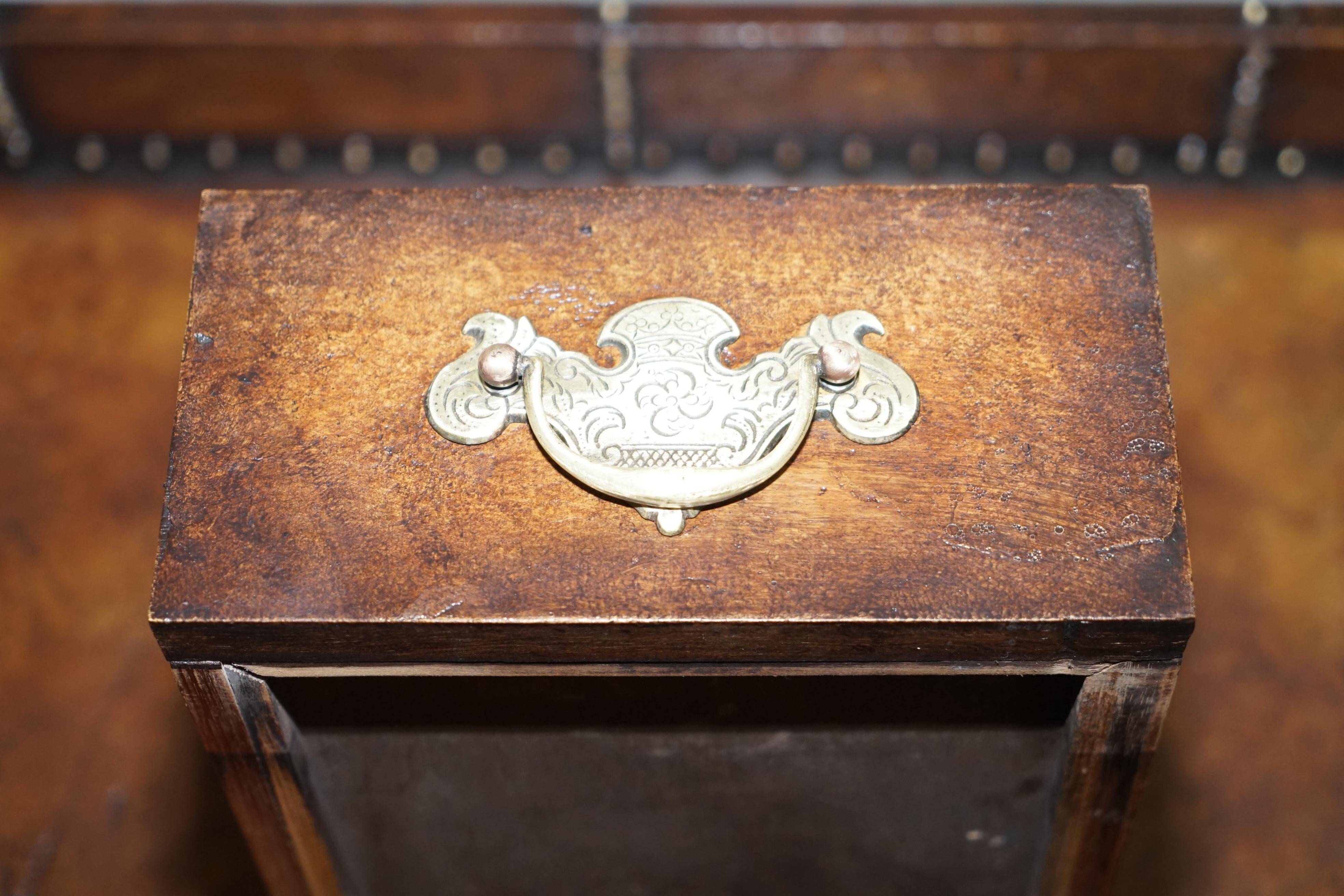 Antique Leather Studded Console Table in Gothic Pugin Style Restored