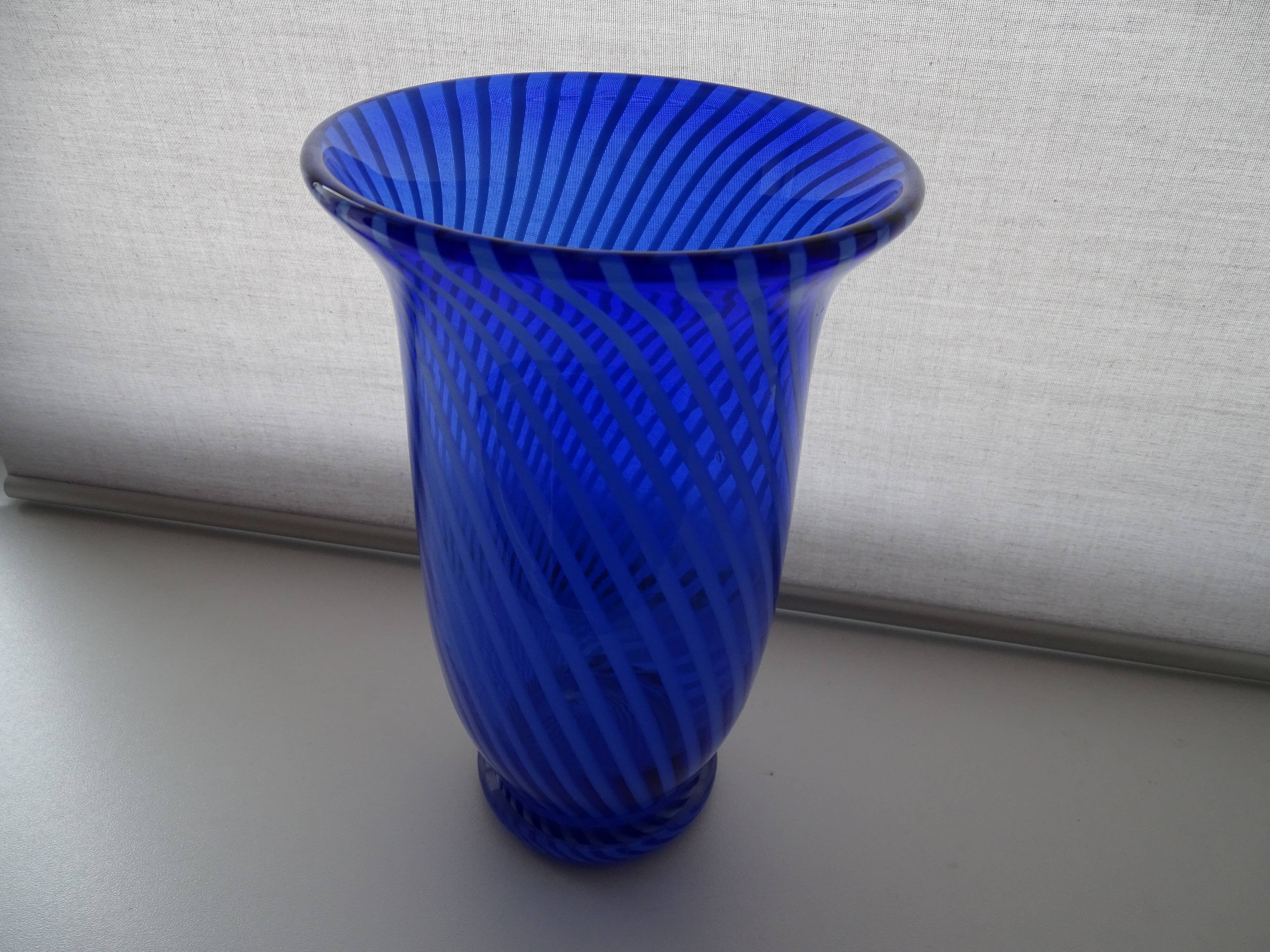 Murano spiral cobalt blue blown glass vase