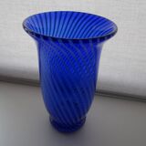 Murano spiral cobalt blue blown glass vase