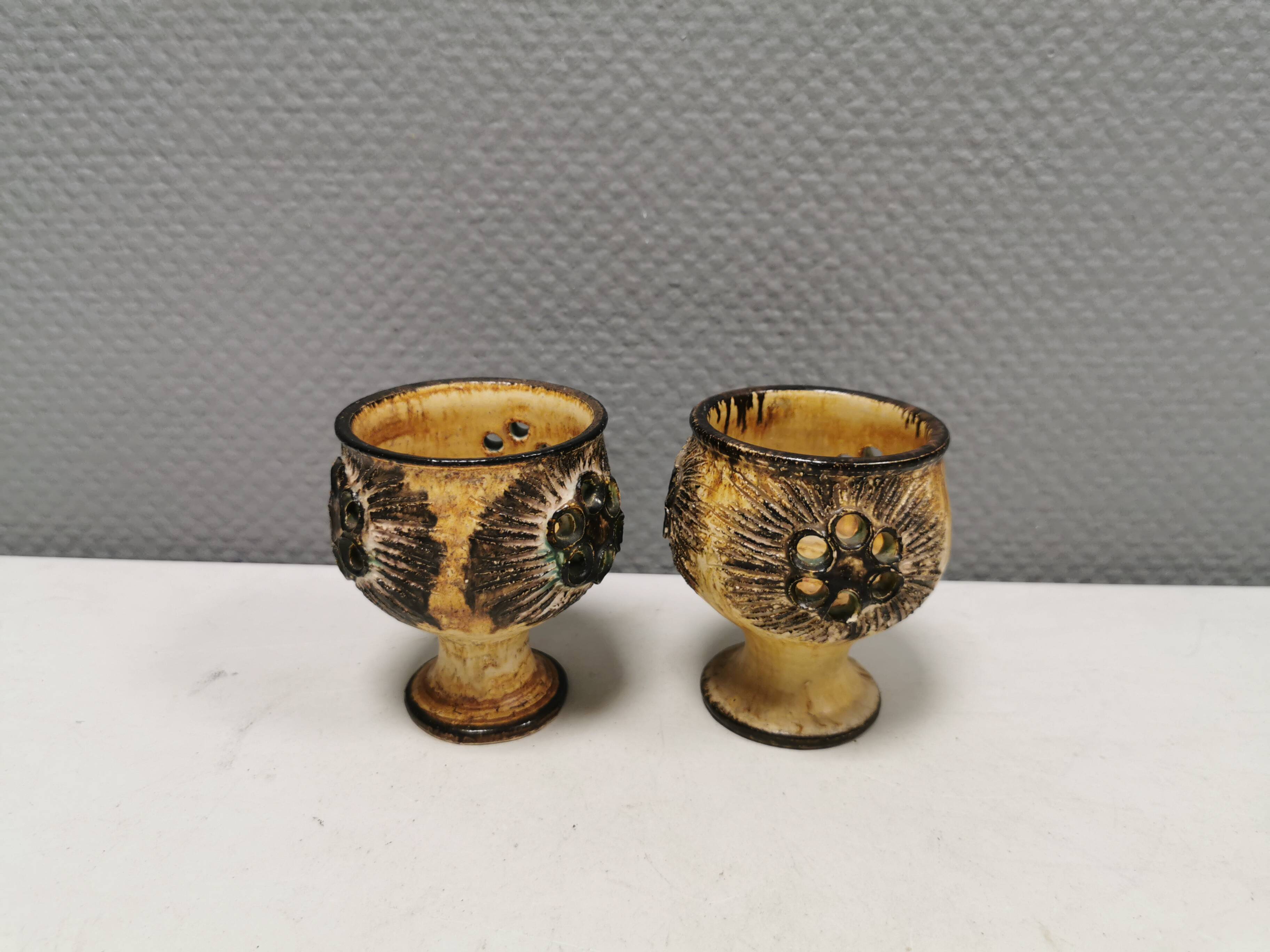 Two beautiful ceramic candle holders by Jette Hellerøe Denmark 1970-80s.