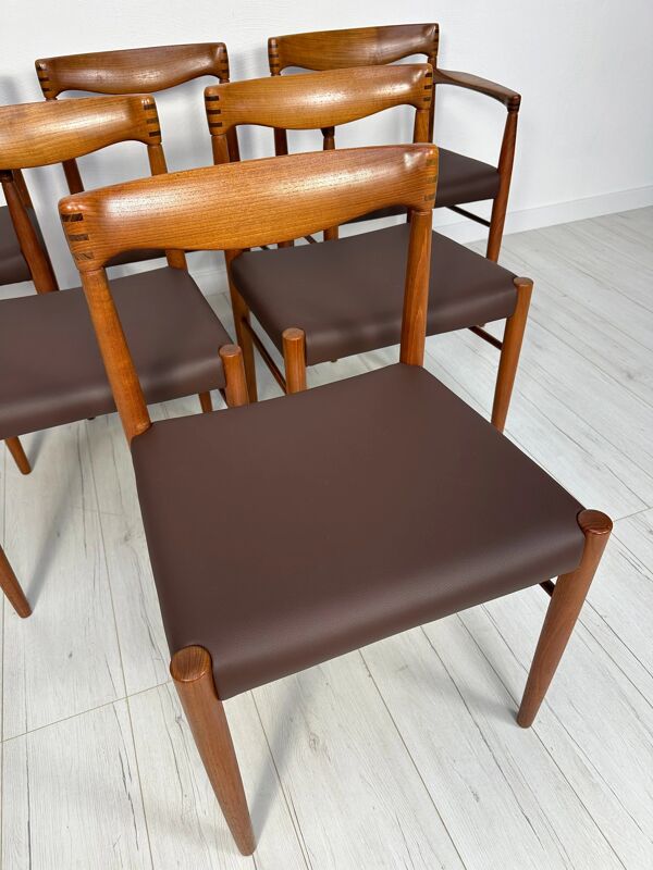 Ensemble de 6 chaises de salle à manger vintage en teck danois des années 1960, par H.W. Klein pour Bramin