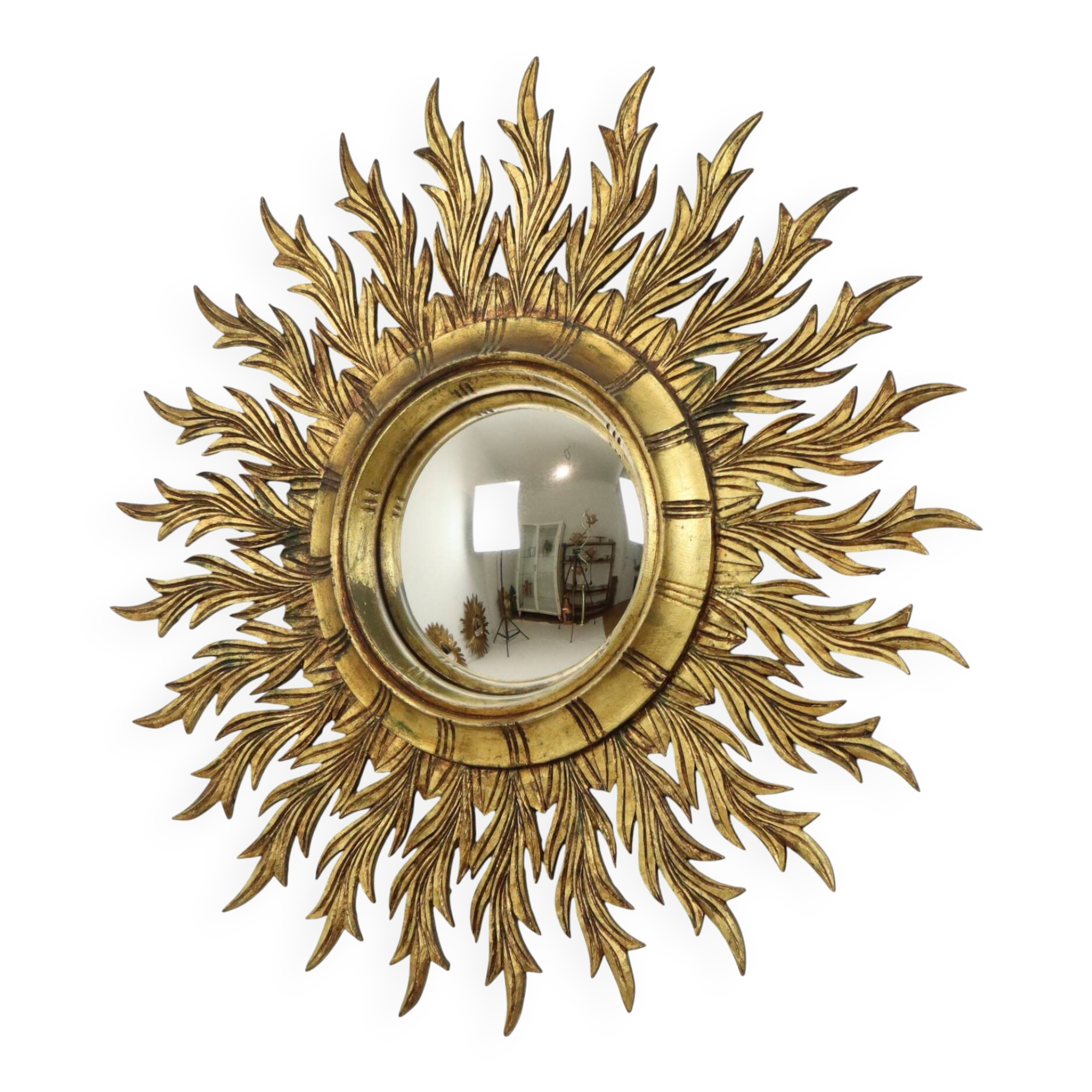 Large Rare Wooden Sun Mirror Sunburst Gold Leaf XL 86cm
